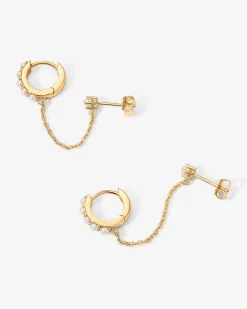 PAVOI Chain Earrings|Dangle & Threader-Pearled Chained Huggie Hoop with Stud