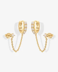 PAVOI Chain Earrings|Dangle & Threader-Pearled Chained Huggie Hoop with Stud