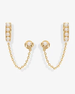 PAVOI Chain Earrings|Dangle & Threader-Pearled Chained Huggie Hoop with Stud