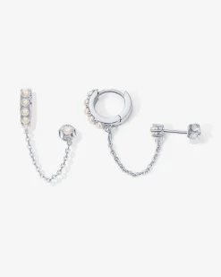 PAVOI Chain Earrings|Dangle & Threader-Pearled Chained Huggie Hoop with Stud