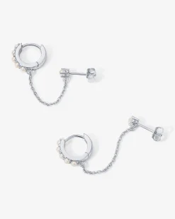 PAVOI Chain Earrings|Dangle & Threader-Pearled Chained Huggie Hoop with Stud