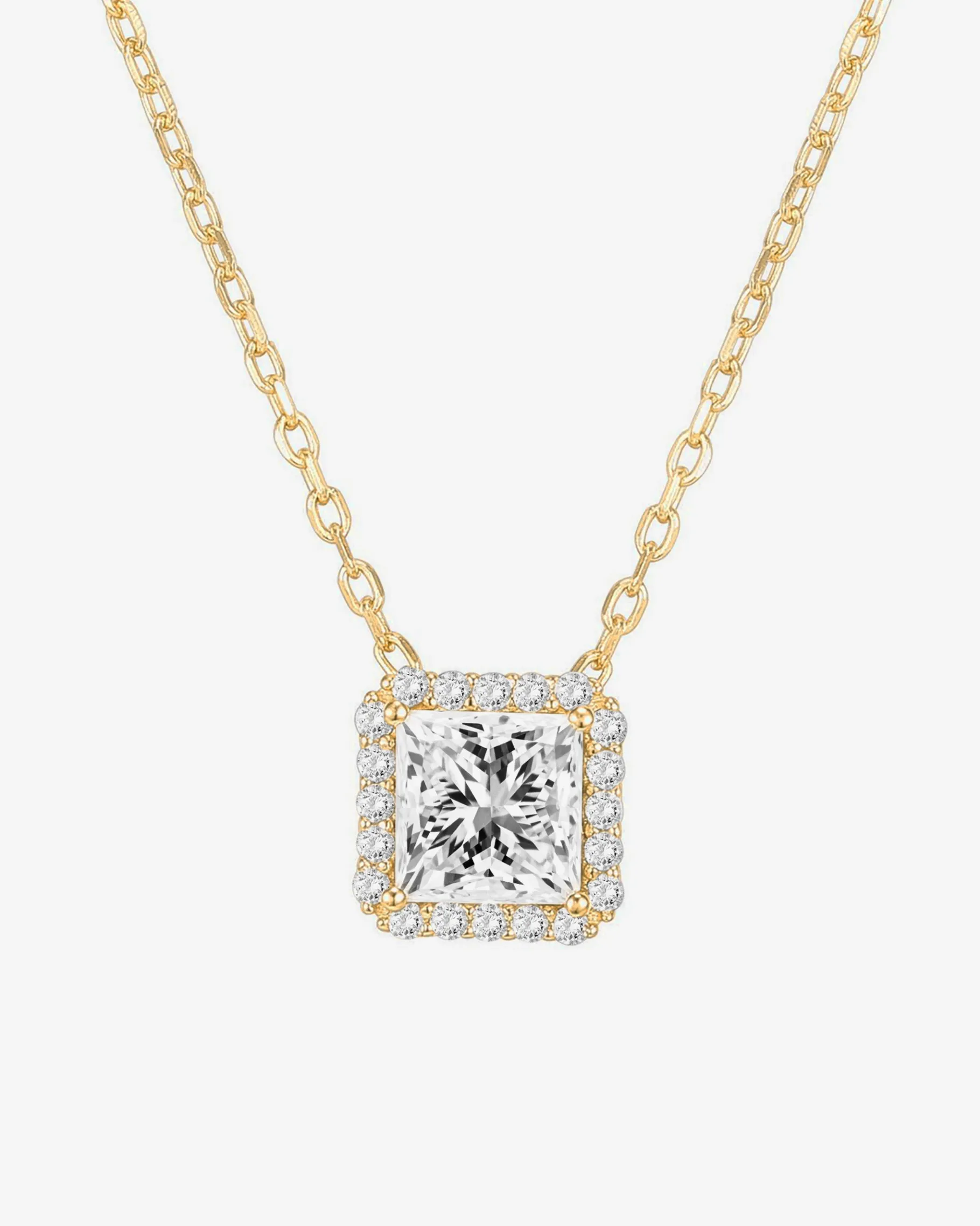 PAVOI Pendants-Princess Cut Halo Necklace