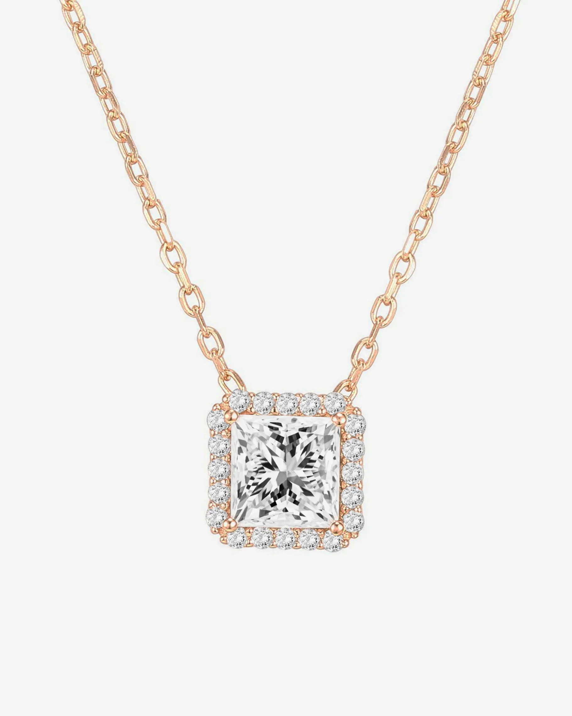 PAVOI Pendants-Princess Cut Halo Necklace