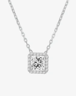 PAVOI Pendants-Princess Cut Halo Necklace