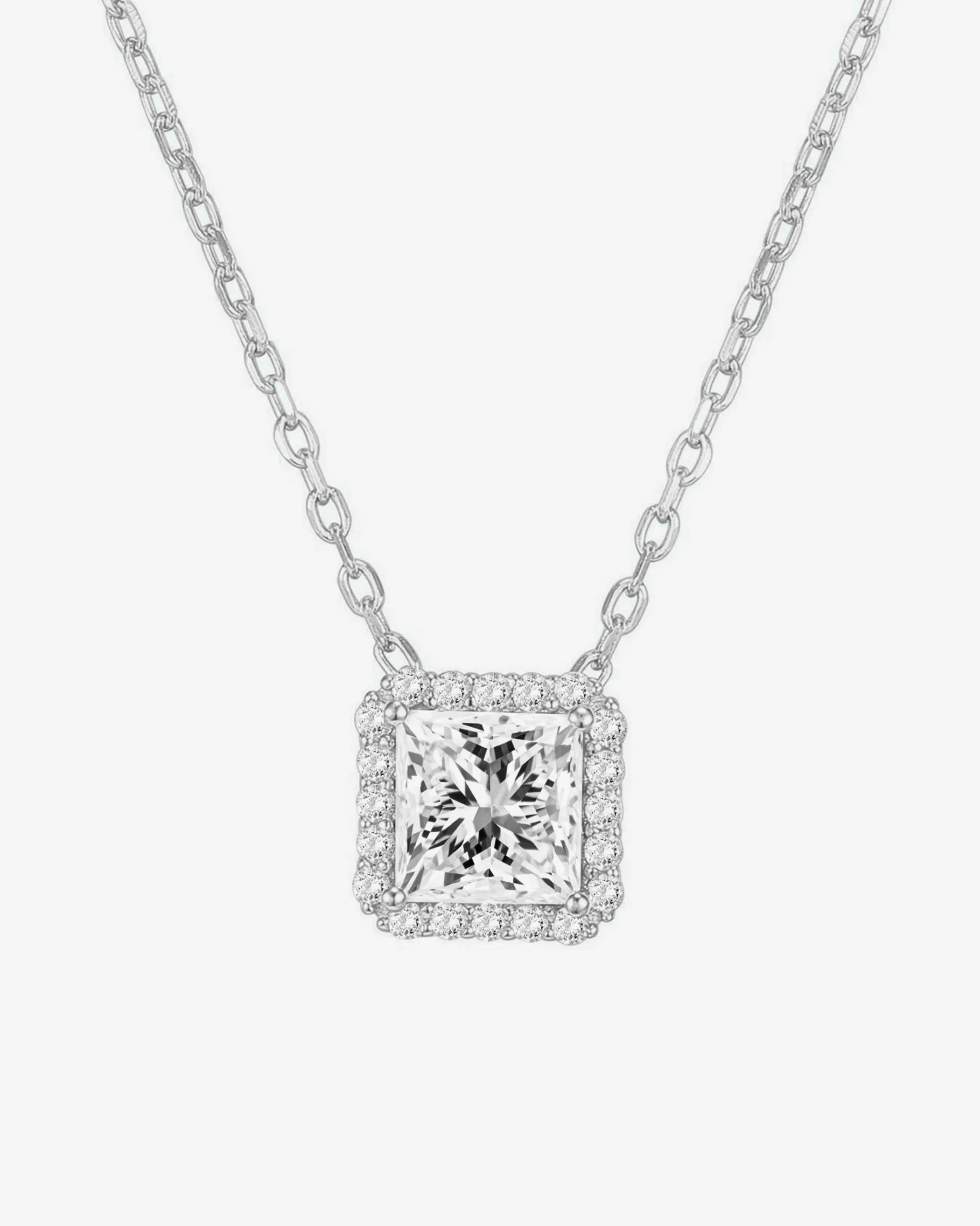 PAVOI Pendants-Princess Cut Halo Necklace