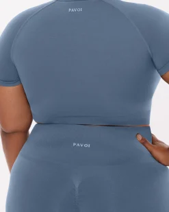 PAVOI Short & Long Sleeve Tops|High Support Bras-Seamless High-Support Short Sleeve Workout Crop Top