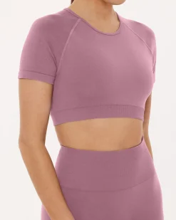 PAVOI Short & Long Sleeve Tops|High Support Bras-Seamless High-Support Short Sleeve Workout Crop Top