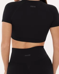PAVOI Short & Long Sleeve Tops|High Support Bras-Seamless High-Support Short Sleeve Workout Crop Top