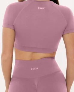 PAVOI Short & Long Sleeve Tops|High Support Bras-Seamless High-Support Short Sleeve Workout Crop Top