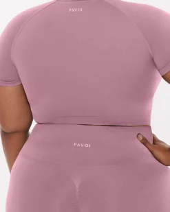 PAVOI Short & Long Sleeve Tops|High Support Bras-Seamless High-Support Short Sleeve Workout Crop Top