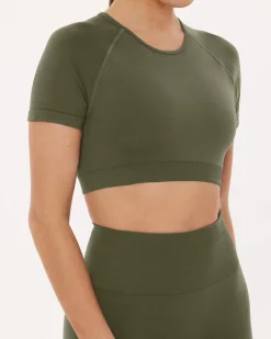 PAVOI Short & Long Sleeve Tops|High Support Bras-Seamless High-Support Short Sleeve Workout Crop Top