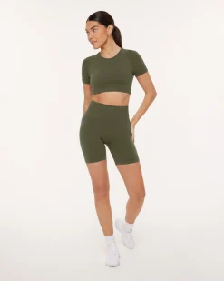 PAVOI Short & Long Sleeve Tops|High Support Bras-Seamless High-Support Short Sleeve Workout Crop Top