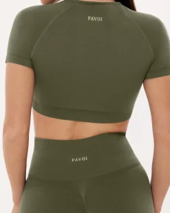 PAVOI Short & Long Sleeve Tops|High Support Bras-Seamless High-Support Short Sleeve Workout Crop Top