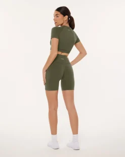 PAVOI Short & Long Sleeve Tops|High Support Bras-Seamless High-Support Short Sleeve Workout Crop Top