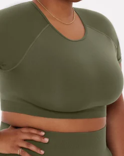 PAVOI Short & Long Sleeve Tops|High Support Bras-Seamless High-Support Short Sleeve Workout Crop Top